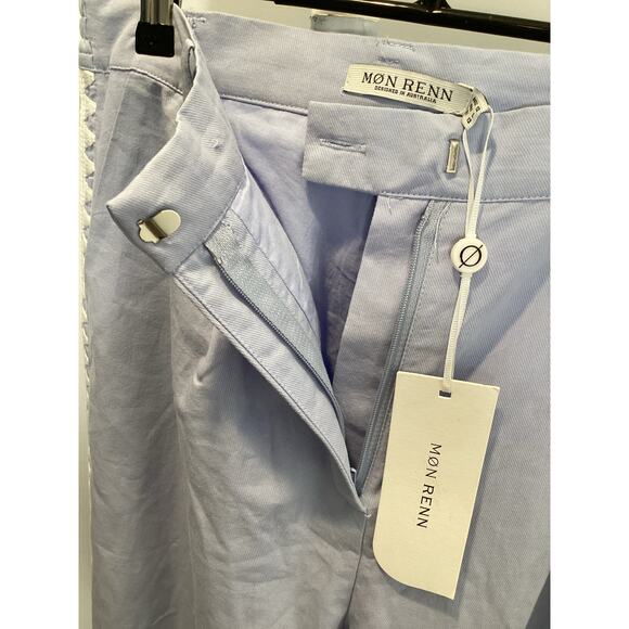 MØN RENN Lisle Pant - Light Blue Women’s Size Large (12) Embroidered Pants $189 - Picture 8 of 9